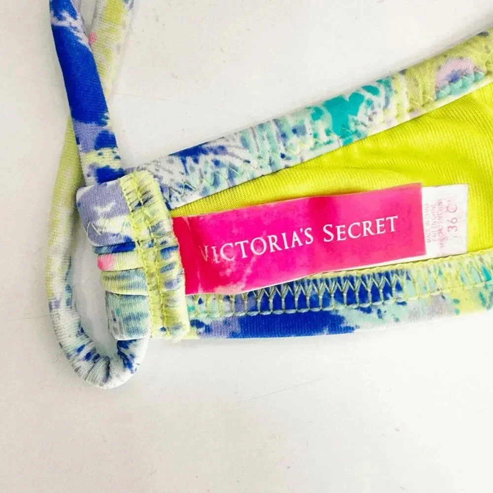 Victoria's Secret Halter Bikini Top Women Size 36C Blue Floral Underwired Ruffle